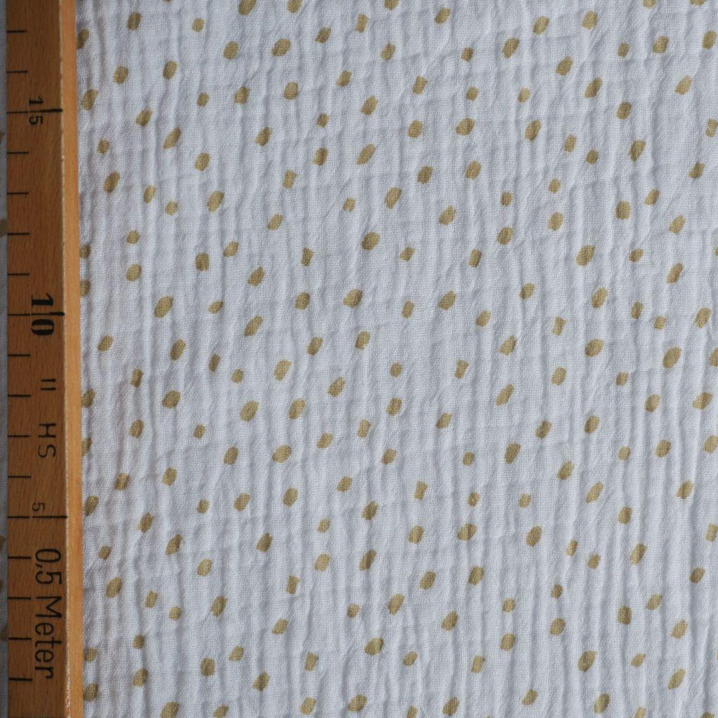 Musselin Double Gauze beige Tupfen auf weiß